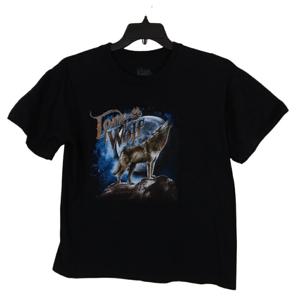 Lifestyle Classics | Black Lone Wolf Cotton Tee Shirt | Size M